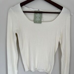 H&M Girls White Scoop Neck Ribbed Shirt — NWT